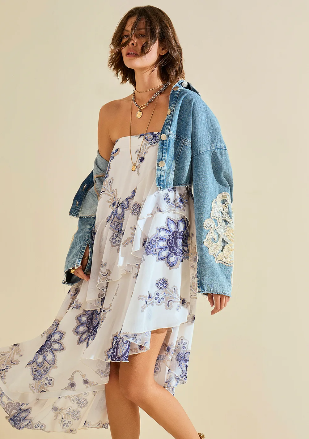 Saia Morena Rosa Evasê Alta Longa Azul