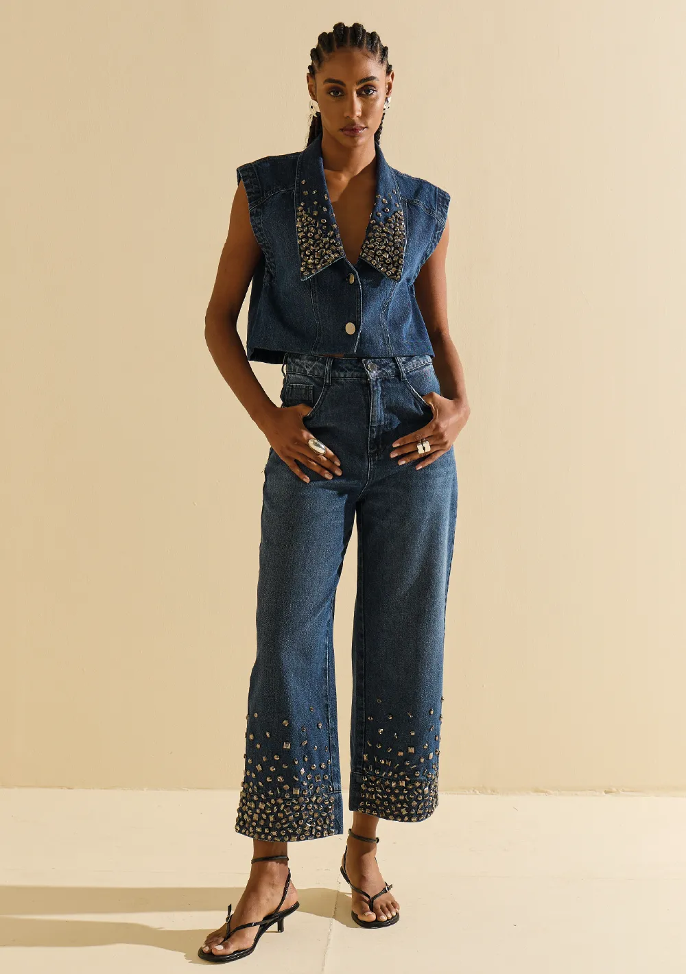 Colete Morena Rosa Solto Sem Manga Cropped Azul