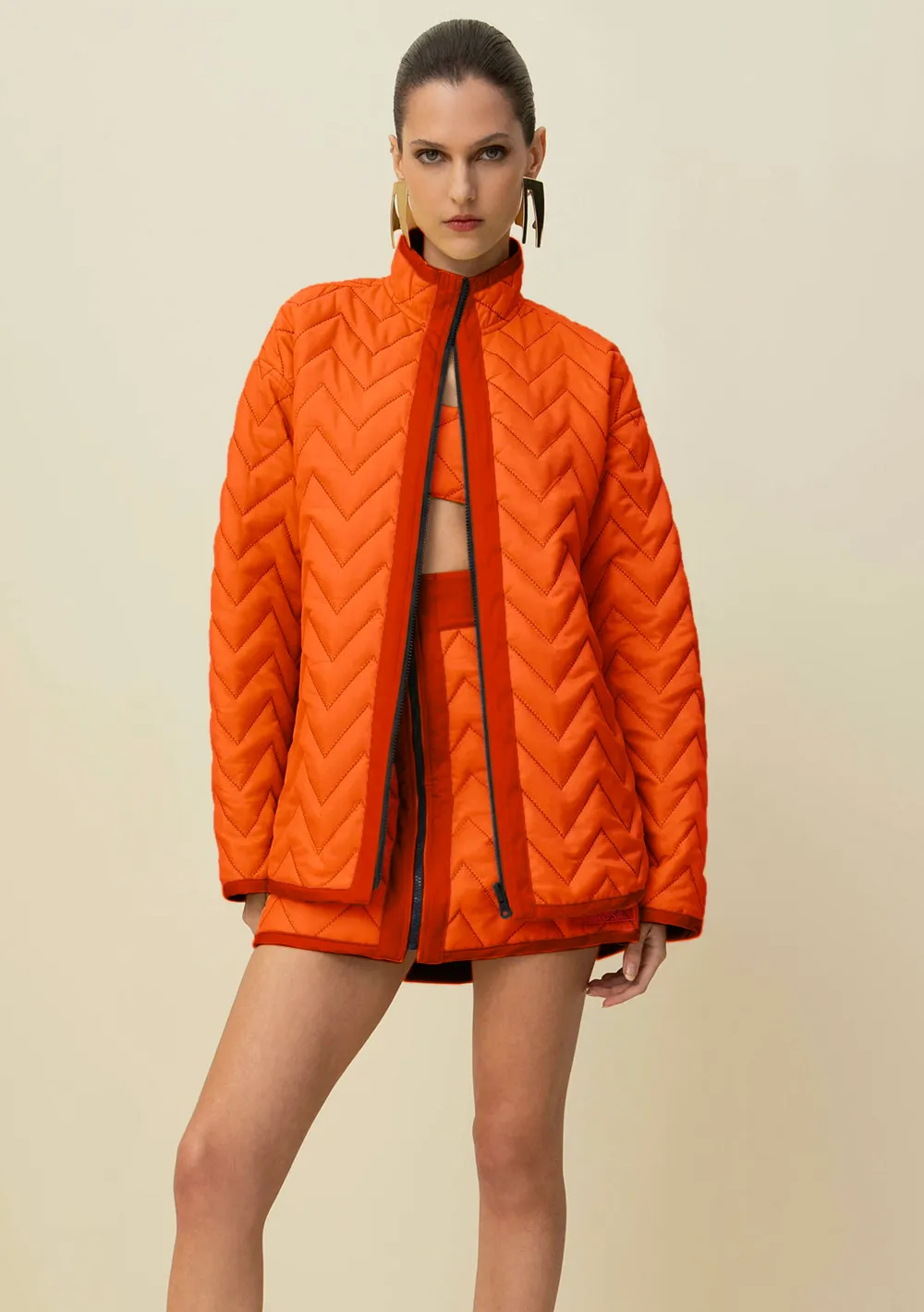 Saia Morena Rosa Mini Reta Detalhe Zíper Cinza