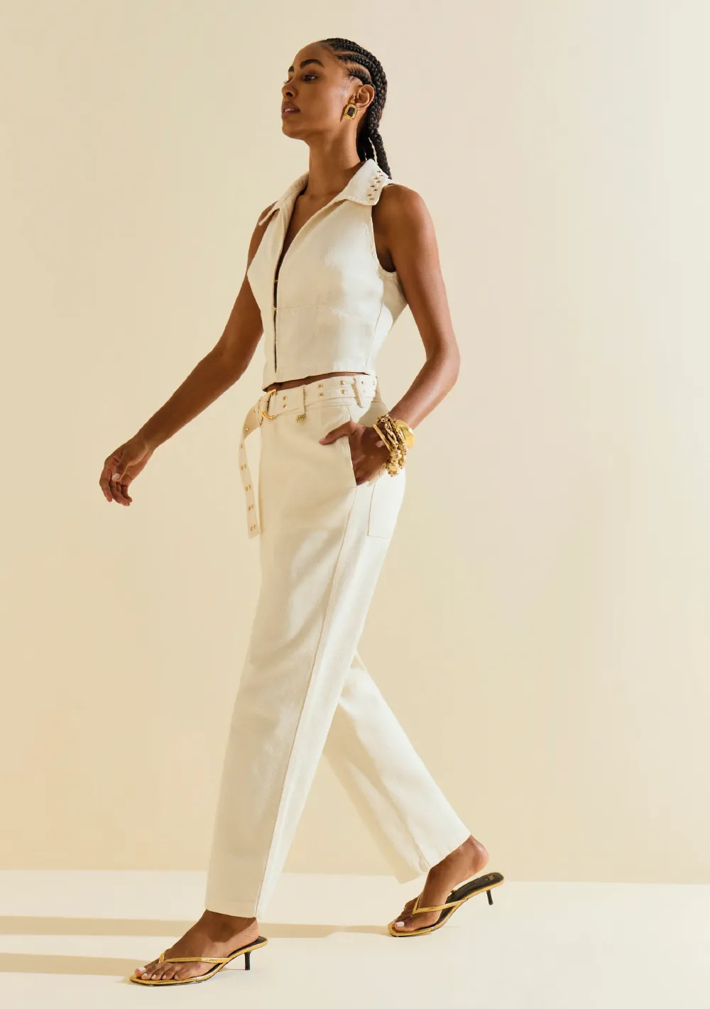 Calça Morena Rosa Reta Alta Off White