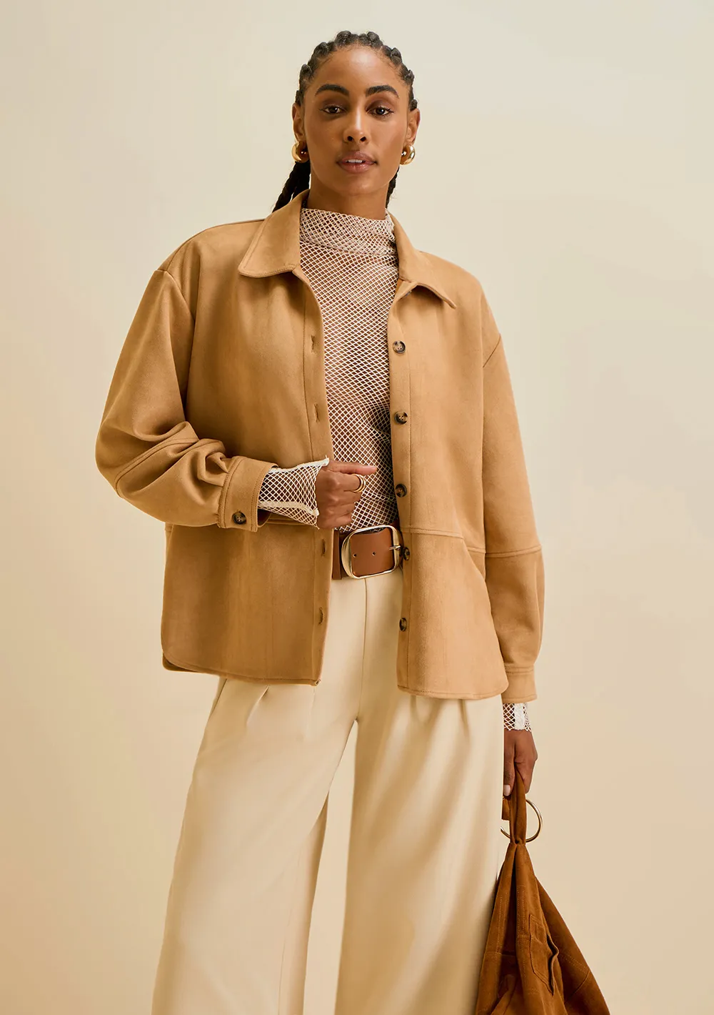 Blusa Morena Rosa Ajustada Gola Alta Manga Longa Padrão Off White