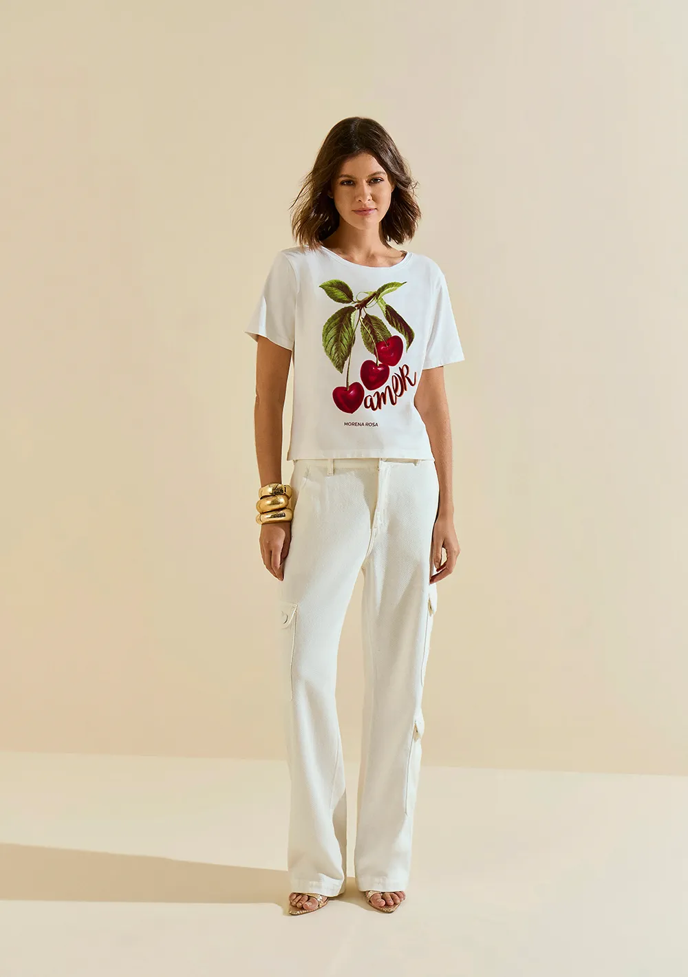 Calça Morena Rosa Reta Alta Off White