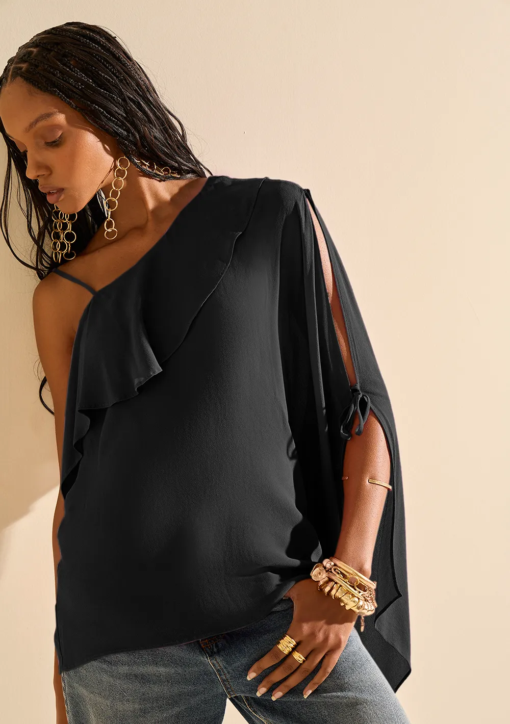 Blusa Morena Rosa Solta Decote Careca Manga Longa Alongada Preto