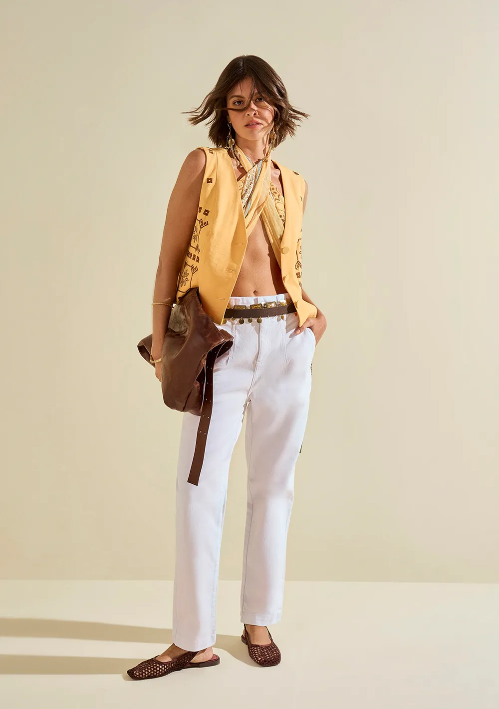 Calça Morena Rosa Mom Alta Off White