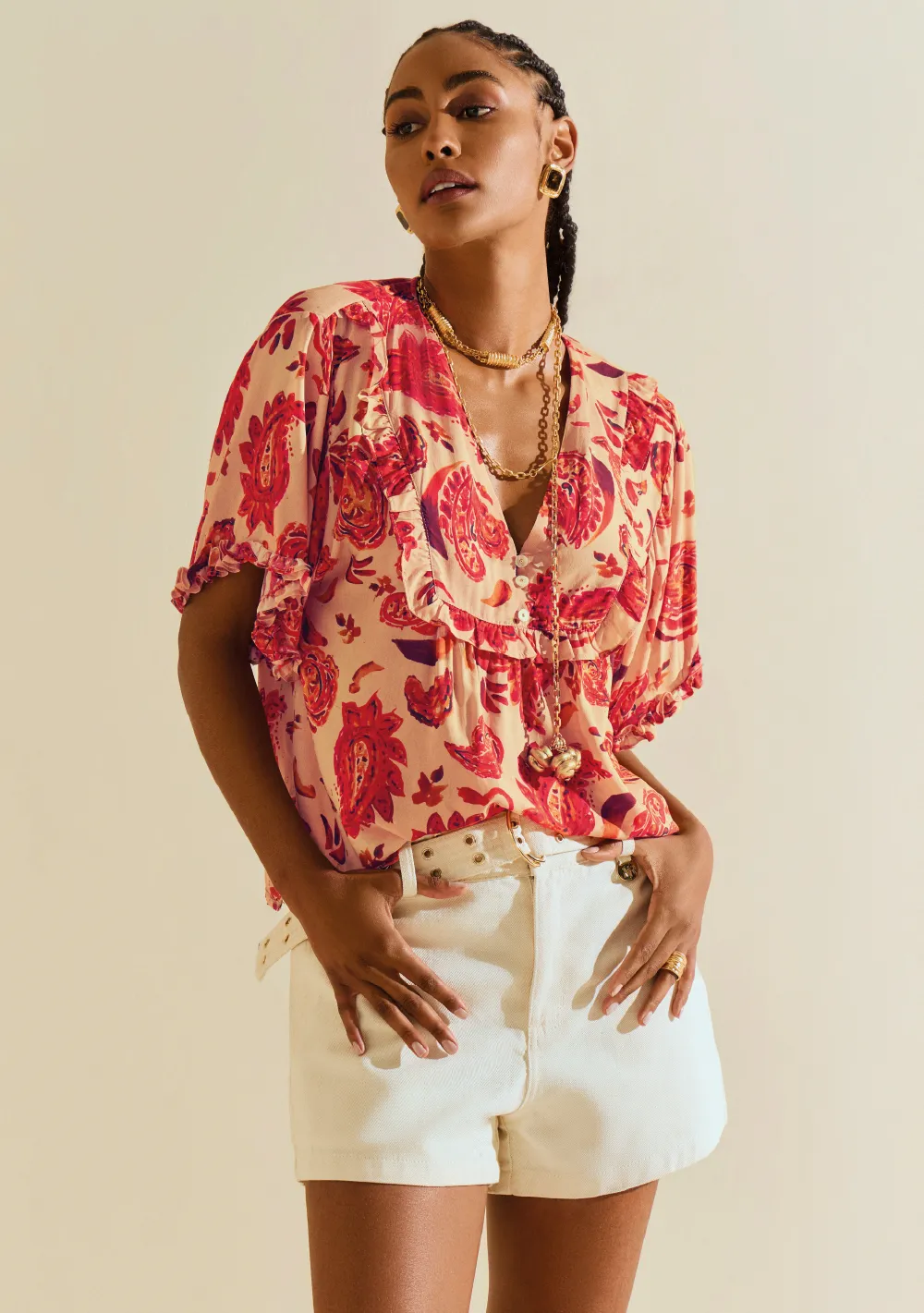 Shorts Morena Rosa Reto Média Off White