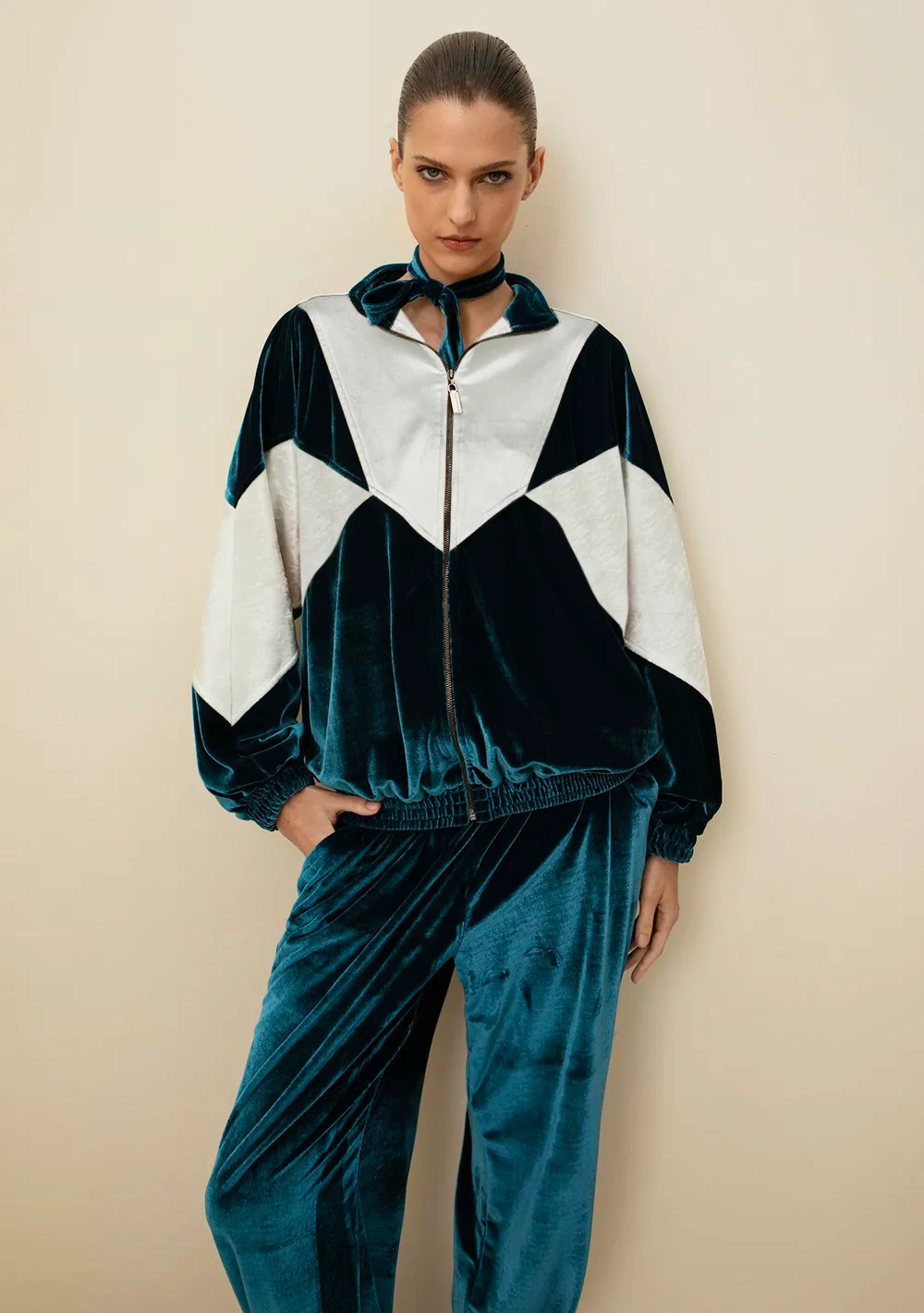 Jaqueta Morena Rosa Bomber Composê De Tecidos Azul