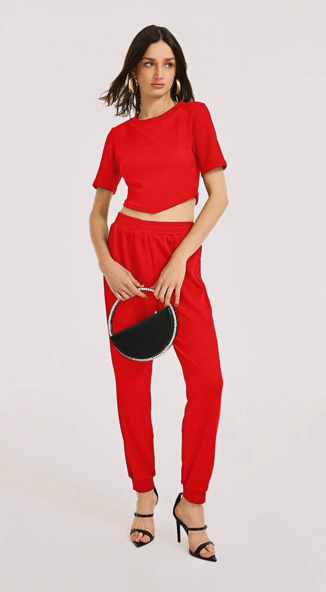 Calca Morena Rosa Comfort Cós Alto Detalhe Punho Vermelho