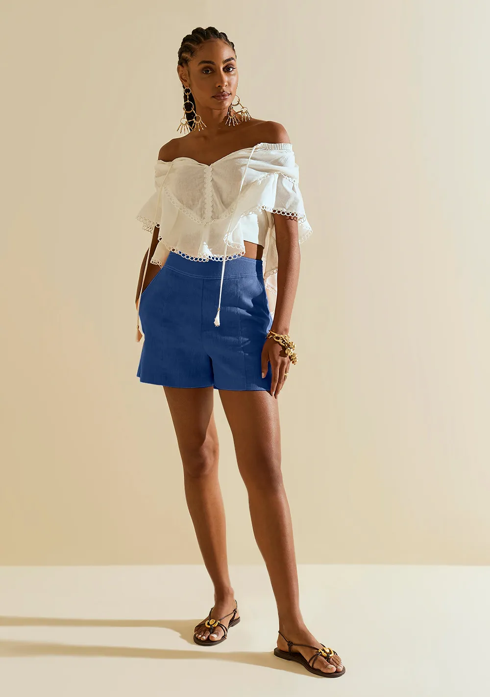 Shorts Morena Rosa Reto Alta Azul Escuro