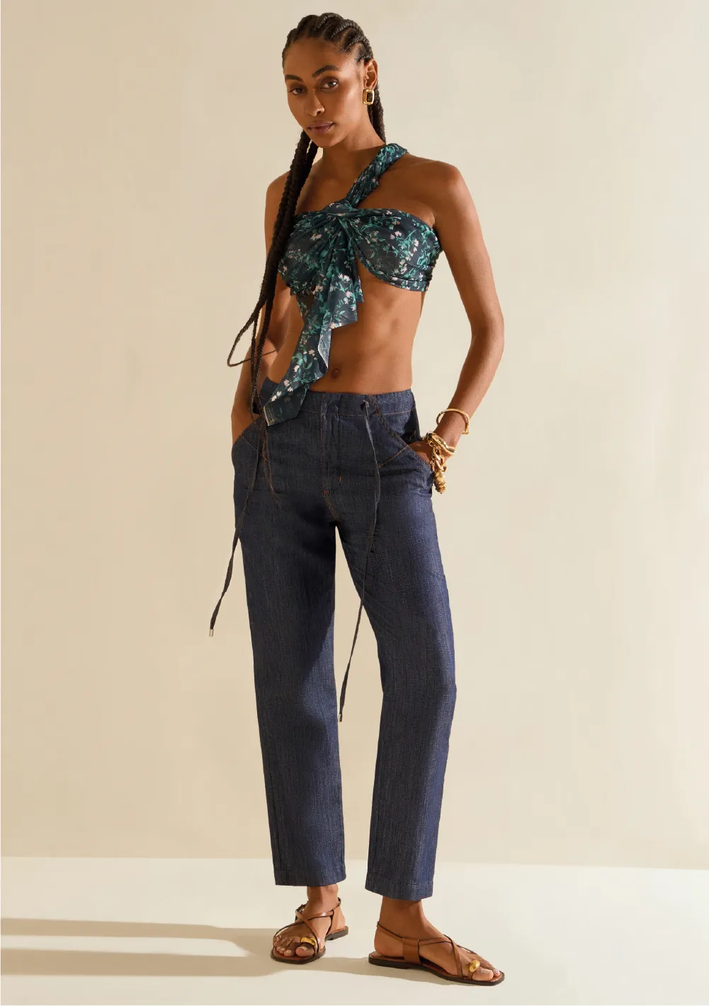 Calça Morena Rosa Mom Alta Azul