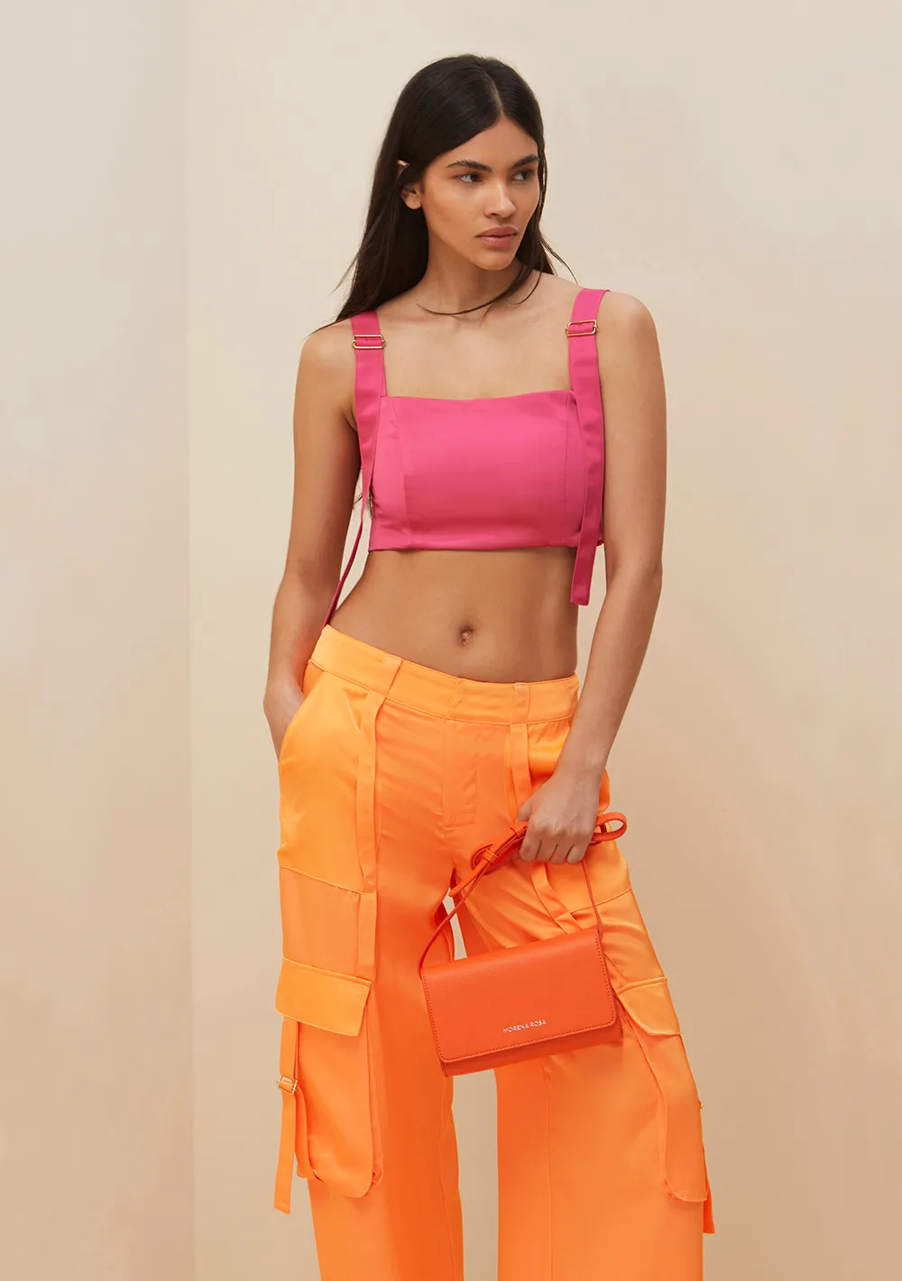 Top Morena Rosa Reto Alça Regulável Com Lastex Pink