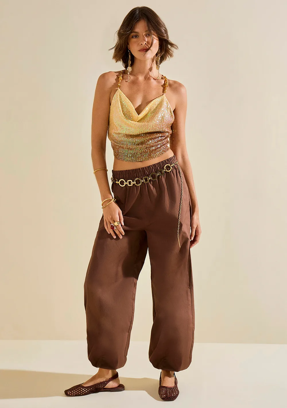 Calça Morena Rosa Jogging Alta Marrom