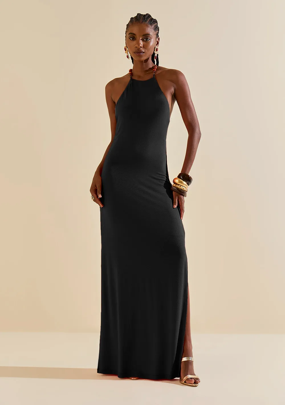 Vestido Morena Rosa Ajustado Cava Francesa Com Alça Longo Preto