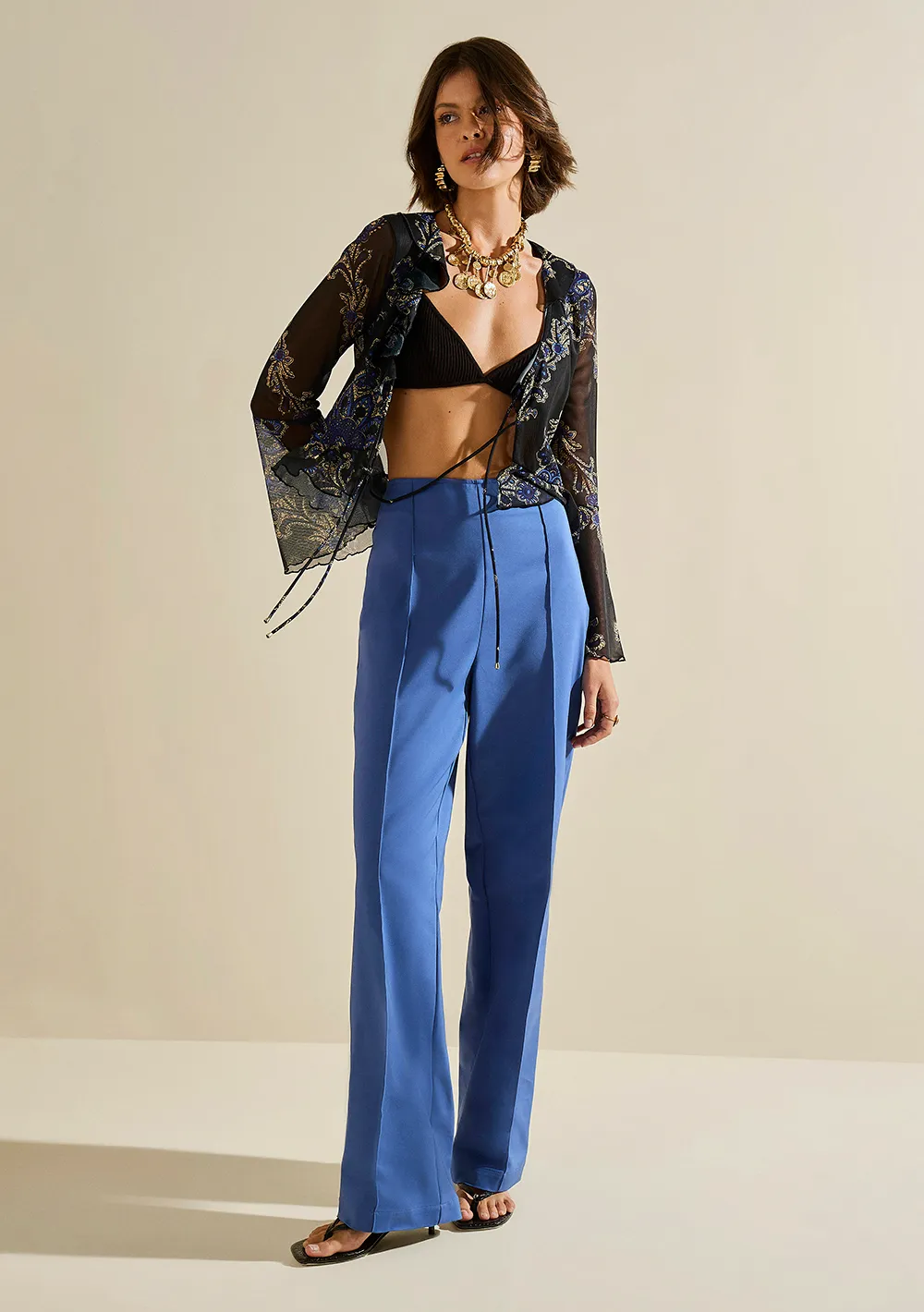 Calça Morena Rosa Pantalona Alta Azul