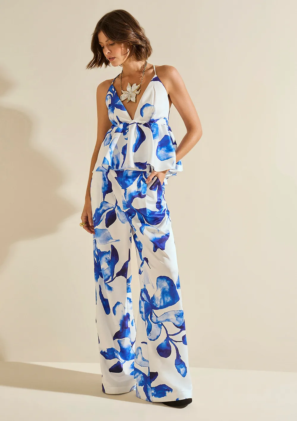 Calça Morena Rosa Reta Alta Azul