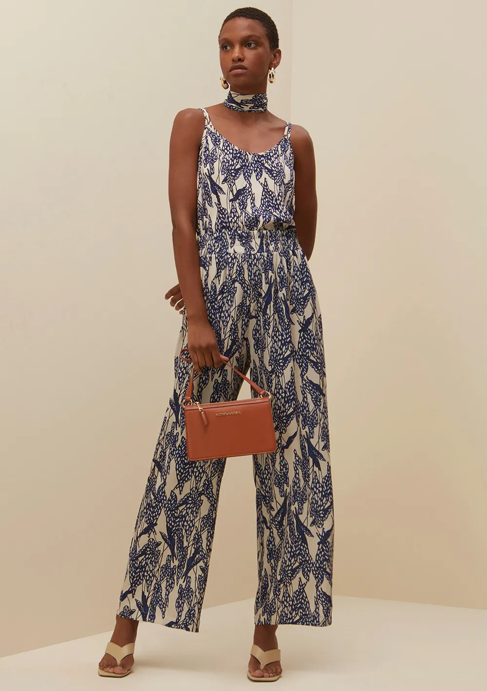 Calca Morena Rosa Reta Cós Alto Detalhe Elástico Azul