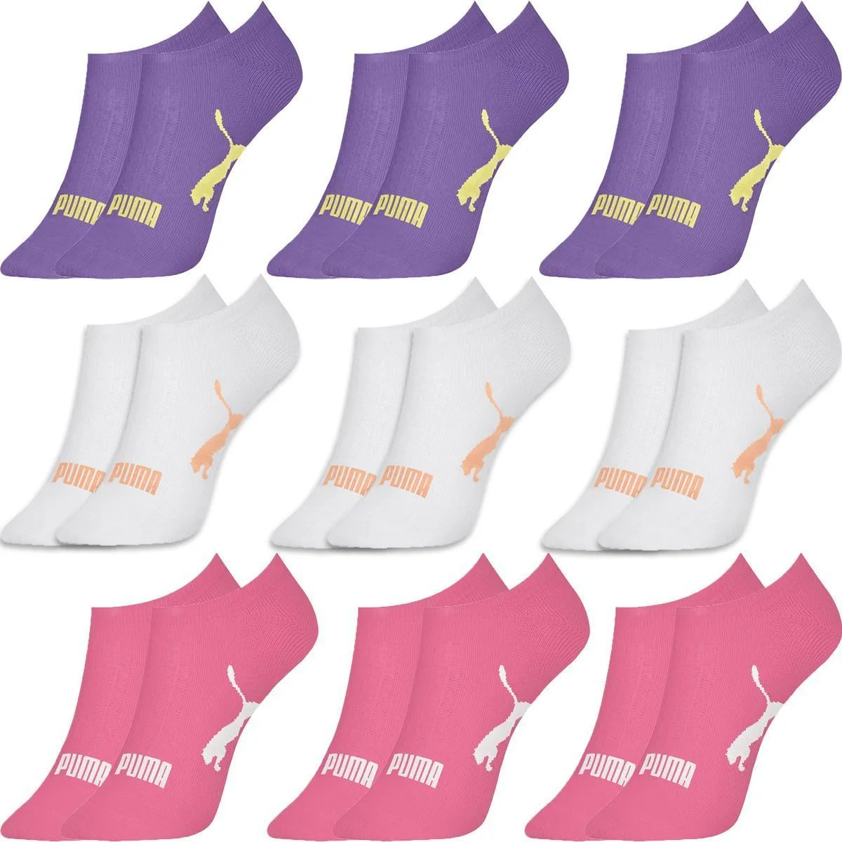 Kit 9 Pares Meias Puma Sapatilha Algodão Cano Baixo Meia Soquete Adulto Masculino Feminino Original