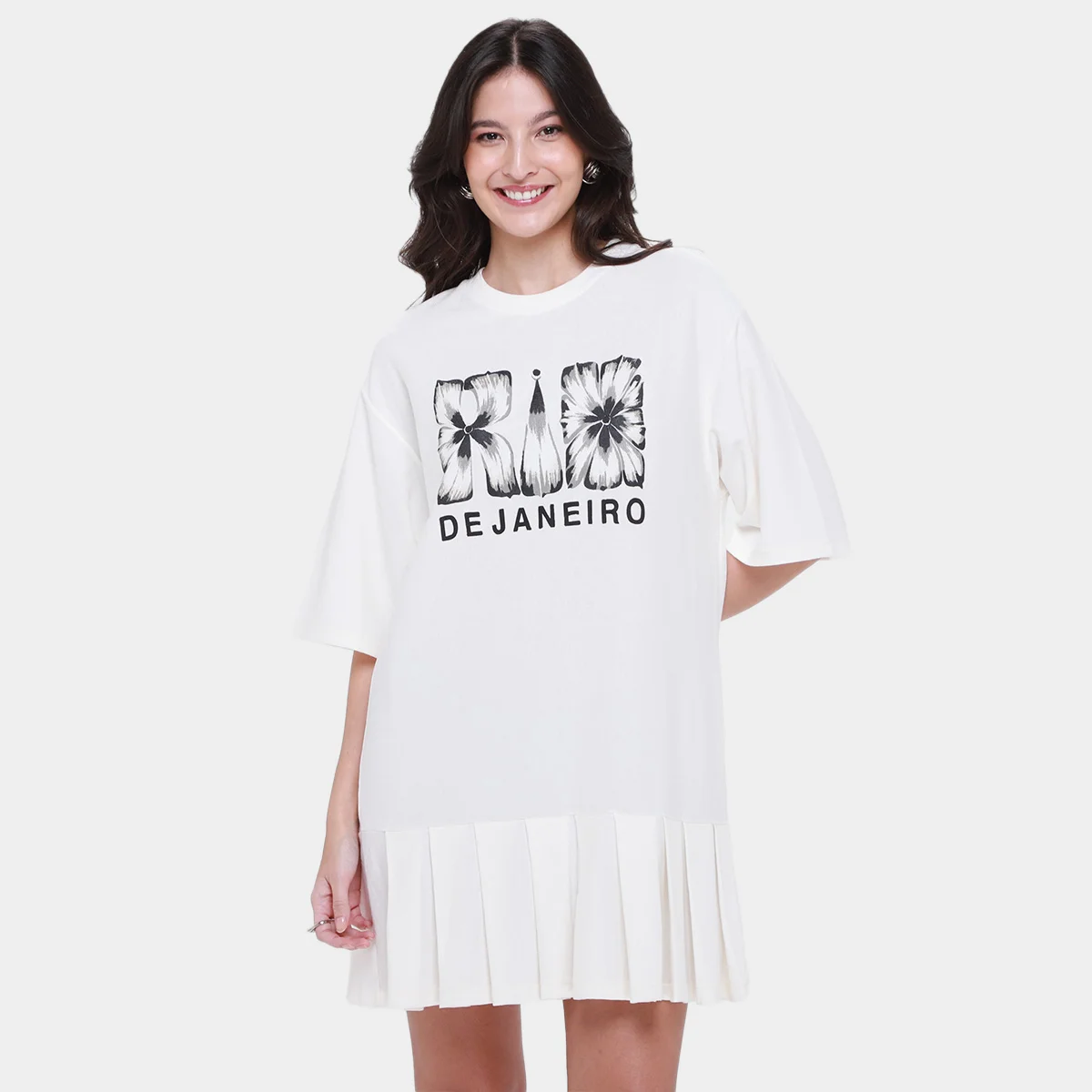 Vestido Curto Farm Pregas do Rio Flor