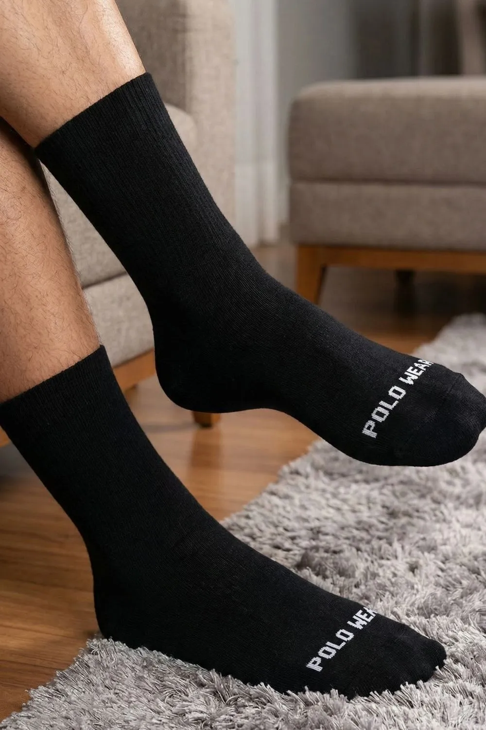 Kit 3 Pares de Meias Masculinas Cano Longo Polo Wear Preto