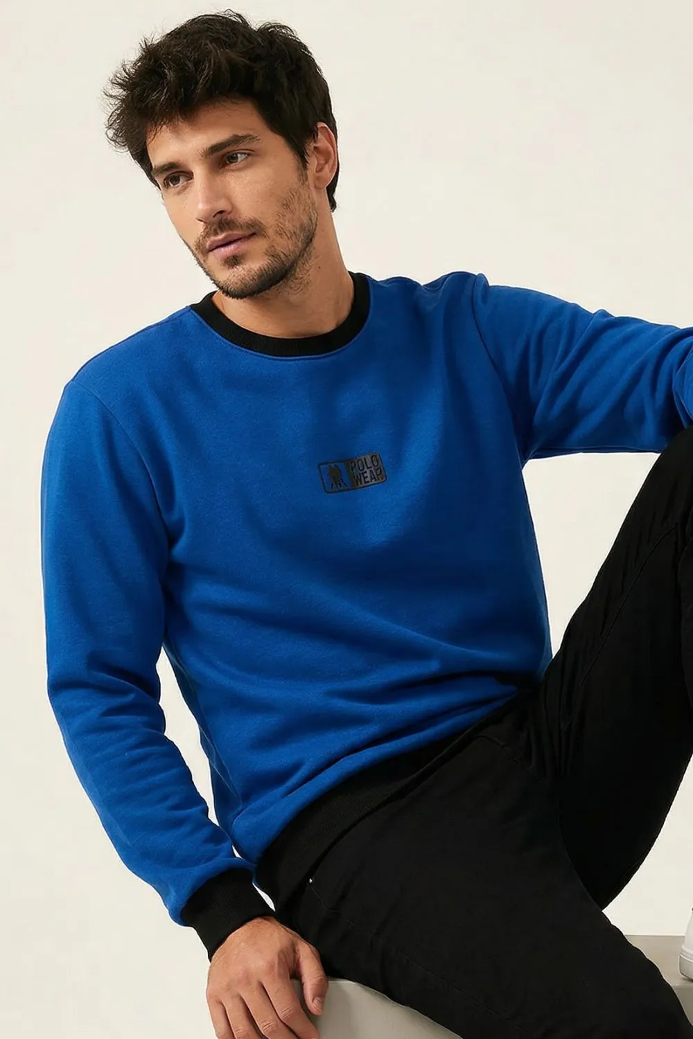 Moletom Gola Careca Casual Polo Wear Azul Médio