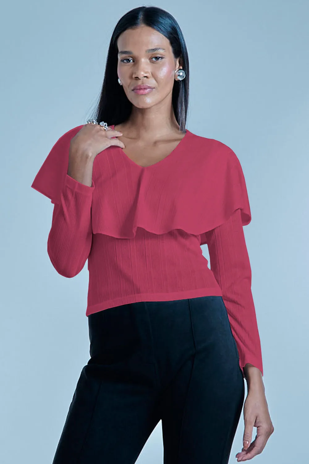 Blusa Feminina Malha Diferenciada Lisa Smk Rosa Médio