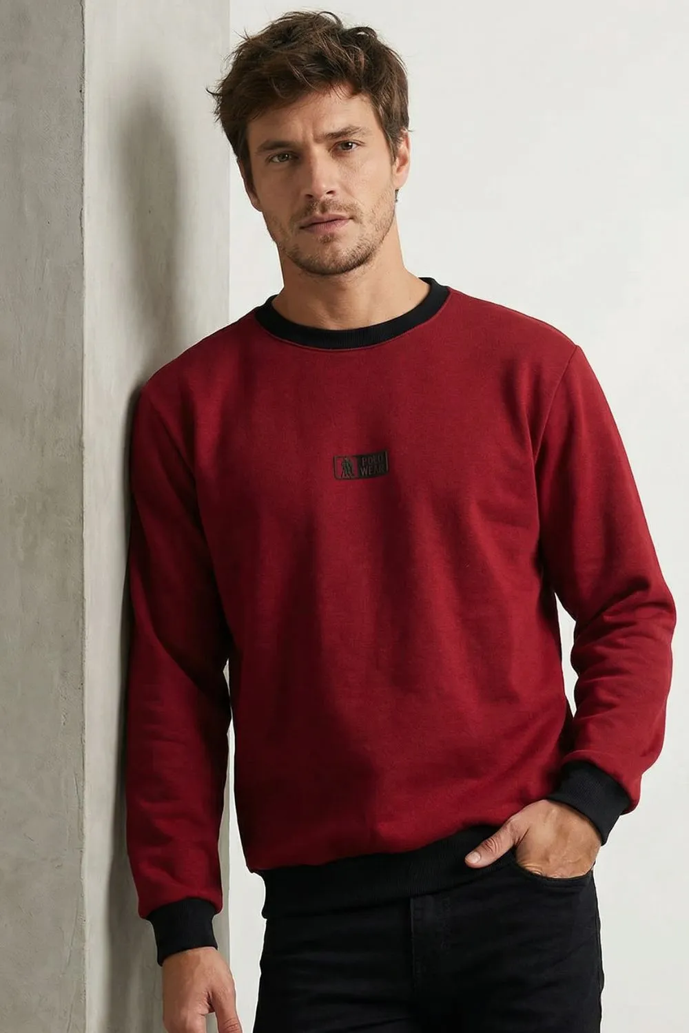 Moletom Gola Careca Casual Polo Wear Vermelho Médio