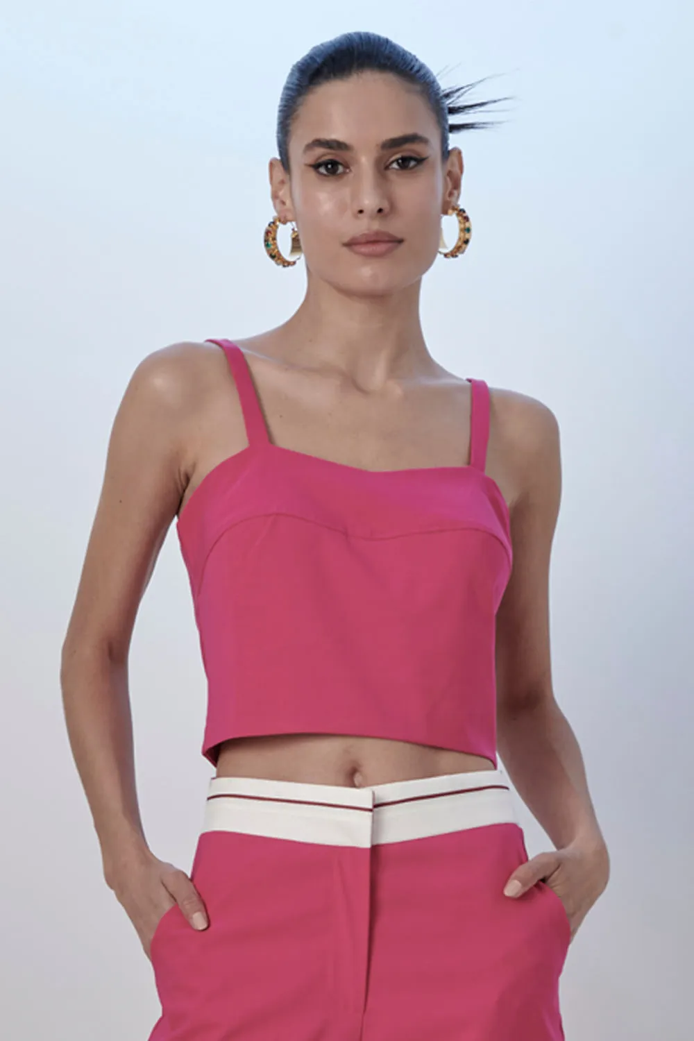 Cropped Alfaiataria Casual Liso Smk Rosa Médio