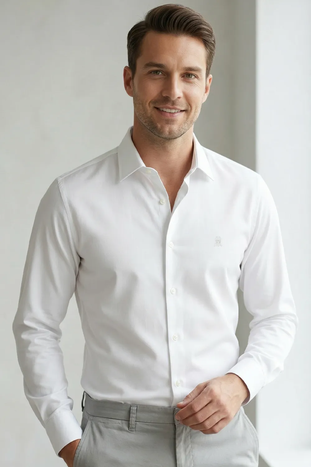 Camisa Masculina Slim Fit Premium Polo Wear Branco