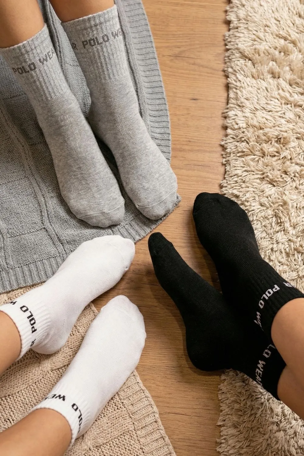 Kit 3 Pares de Meias Femininas Cano Alto Polo Wear Sortido