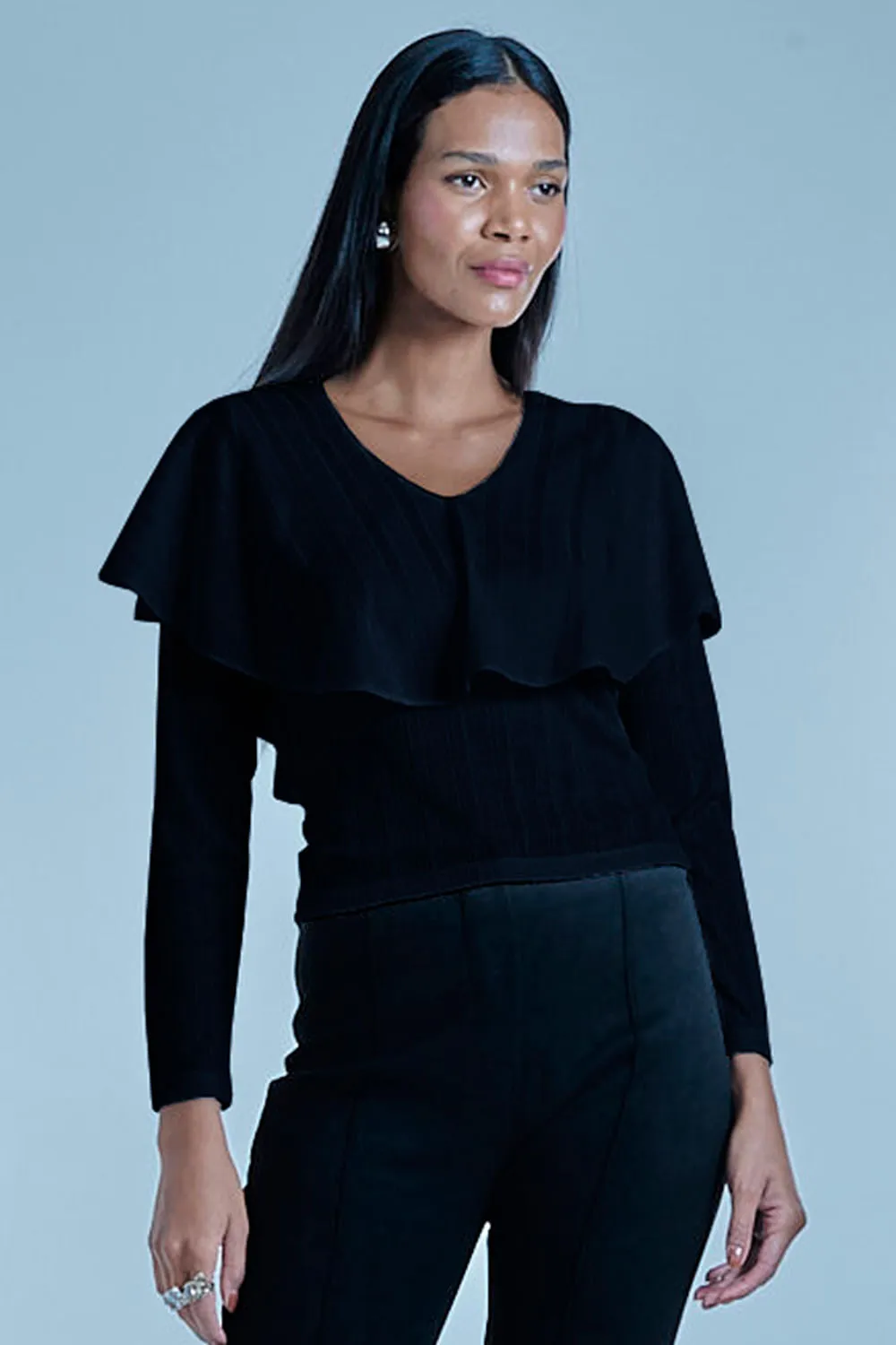 Blusa Feminina Malha Diferenciada Lisa Smk Preto