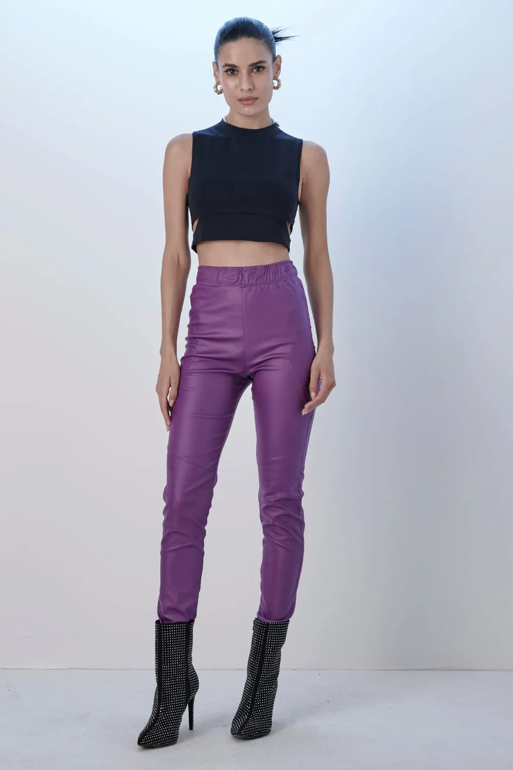 Calça Feminina Skinny Recortes Smk Roxo Escuro