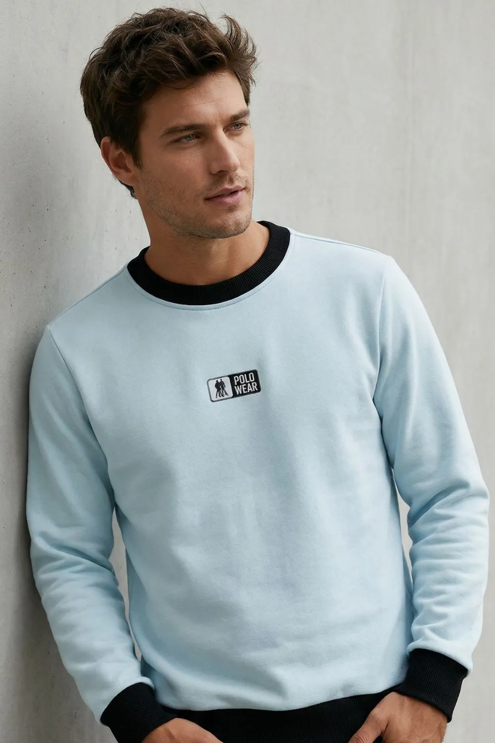 Moletom Gola Careca Casual Polo Wear Azul Claro