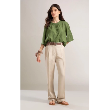 Blusa Linho  Lila Jacquard Verde Militar