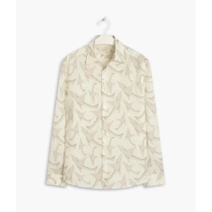 Camisa Puro Linho Estampada Peixe Point Ml Caqui