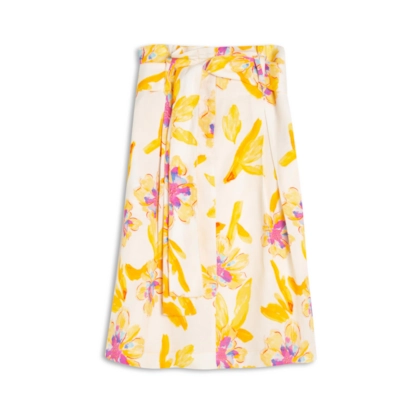 Saia Linho  Catarina  Estampa Artflower Branco