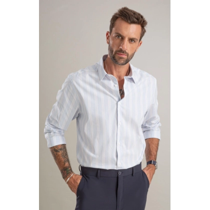 Camisa Tricoline Listrado Rafael Azul Claro