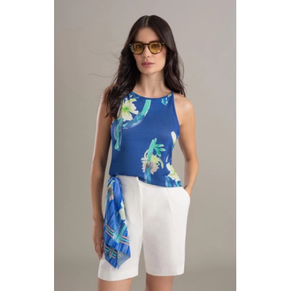 Regata Linho Estampa Florish Azul Bic