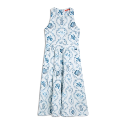 Vestido Linho  Diamond Ln Estampa Camafeu Marinho