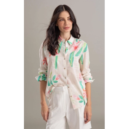 Camisa Sardenha Florish Algodao Areia