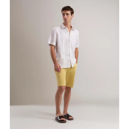 Camisa Linho  Estampado Palmeira Acqua Mc Prata