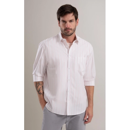 Camisa Tricoline Listrado Roberto Ml Rosê