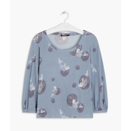 Blusa Linho  Kilikina Estampa Carpas Ball Hortencia