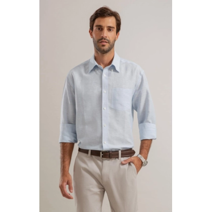 Camisa Linho  Listrado Marcio Ml Azul Claro