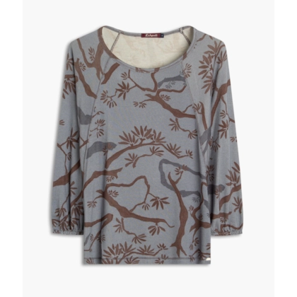 Blusa Linho  Saiji Estampa Tree Azul Pervante