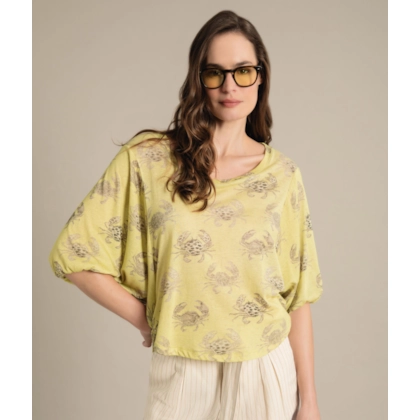 Blusa Linho  Kilikina Est. Water Crabs Lemon