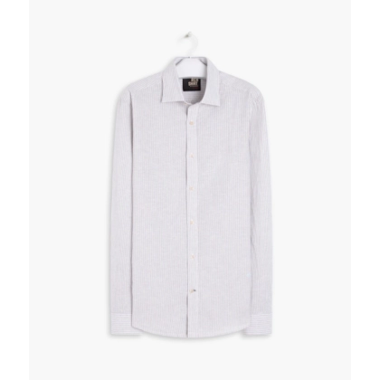 Camisa Linho  Eliot Listrada Ml Azul Claro