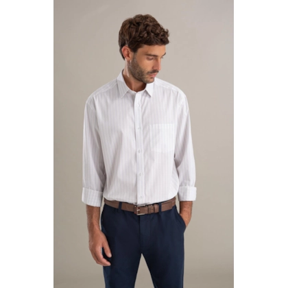 Camisa Tricoline Ly Listrado Degas Ml Branco