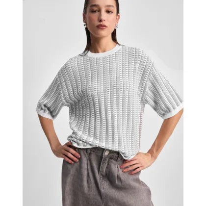 Blusa Tricot Textura Bicolor