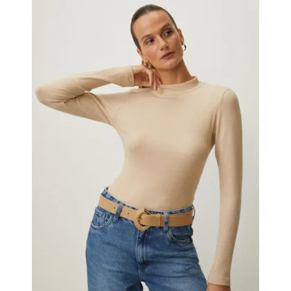 T-Shirt Rib Flanelado Gola Areia