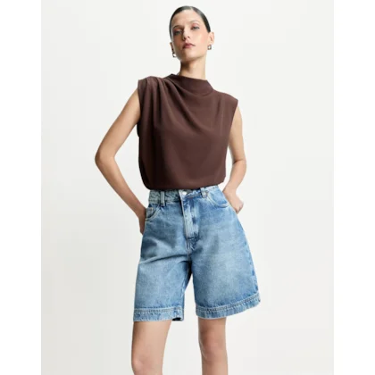 Bermuda Jeans Barra Larga