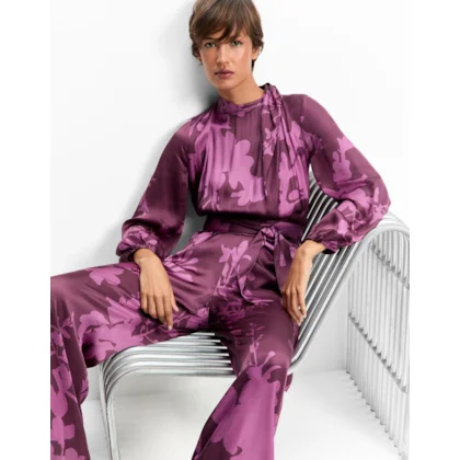 Macacão Manga Longa Floral Fucsia